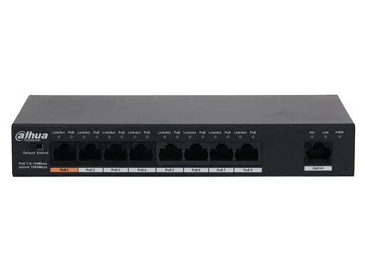 Коммутатор POE Dahua DHPFS3009-8ET1GT-96 8xPoE(100M) + 1xRJ45(1000M)