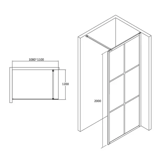 Душевая стенка Volle Malla Negra Walk-In 110x200 18-08-110black set, прозрачный - фото 2