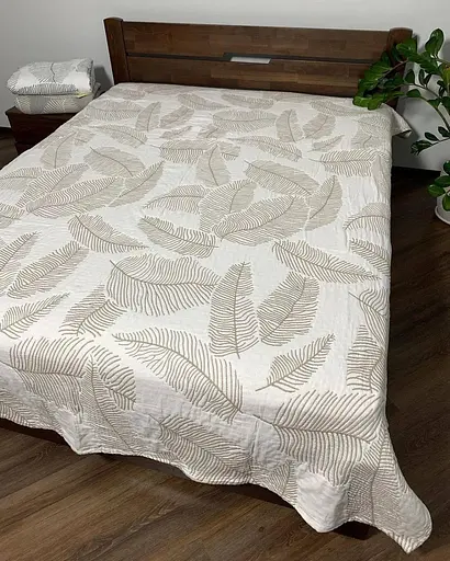 Муслиновое двустороннее покрывало 210x250 см с ботаническим принтом, плед на двуспальную кровать, уютный домашний Бежево-молочный - фото 5