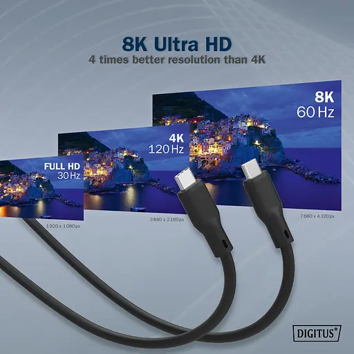 Digitus Кабель USB-C заряджання/синхронізації, 1м, USB 4.0 Gen3, 40G, 240W, 8K, силіконовий, чорний - фото 10