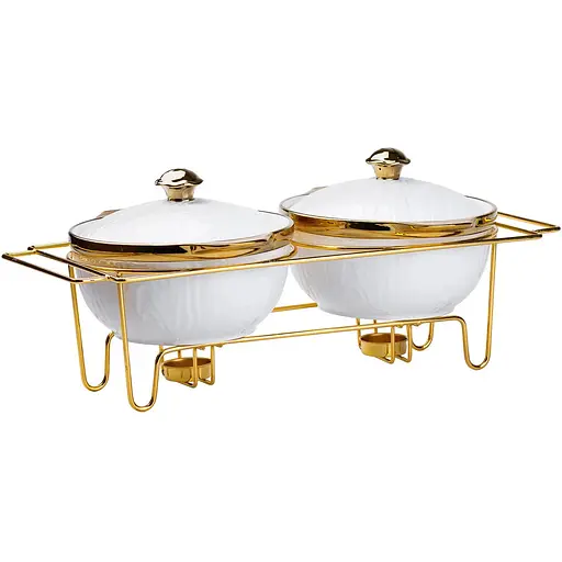 Мармітниця Yiwu порцелянова на 2 секції по 1 л золото  HP1039 - фото 2