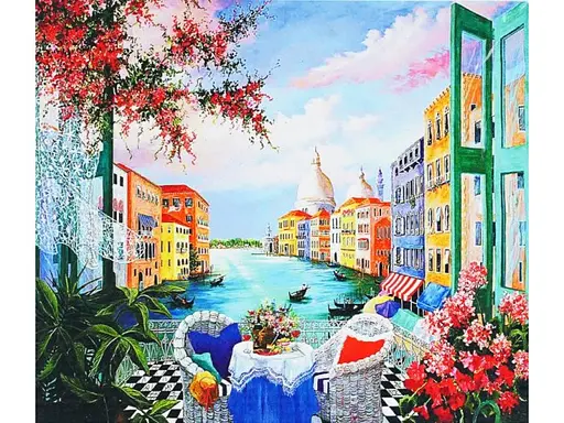 Алмазна мозаїка та картина за номерами 2 в 1 Сніданок у Венеції, TK Group (40x50 см)