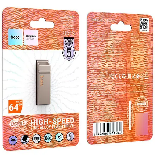 Металлический флеш накопитель Hoco UD13 Clever USB3.2 USB flash drive (64GB) - фото 2