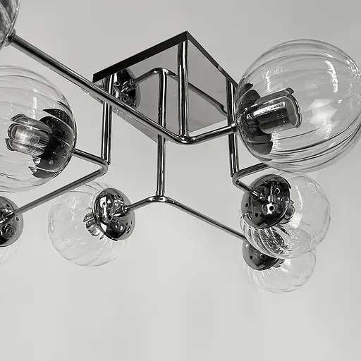 Сучасна стельова люстра в хромі на 8 прозорих плафонів Line.F 2693/8 (new) CH+CL - фото 2