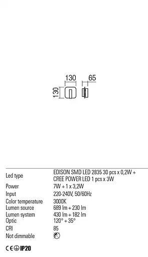 Бра Redo QUDA AP SQ LED 1x6W+1x3W 3000K WHITE (5.1.2) 01-1491 - фото 3