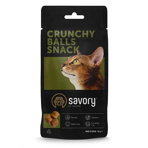 Лакомства хрустящие Savory Cats Snacks Crunchy Balls Для взрослых привередливых котов шарики с кошачьей мятой 60 г