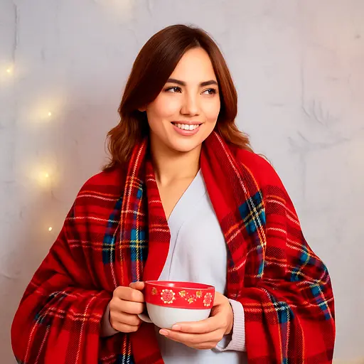 Плед Love You Классическая клеточка 150x200 см велсофт красный (9115) - фото 4