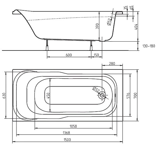 Ванна акрилова Kolo Sensa 150x70 XWP355000N - фото 2