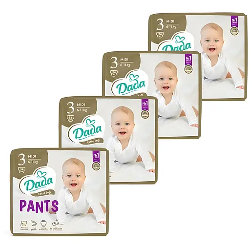 Уценка. Трусики-подгузники Dada Extra Soft 3 Midi (6 – 11 кг) 136 шт. (спайка 34 х 4 упак.)