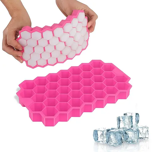 Многоразовая силиконовая форма для приготовления льда с крышкой в виде сот, Kitchen Master Розовый 87746 - фото 2