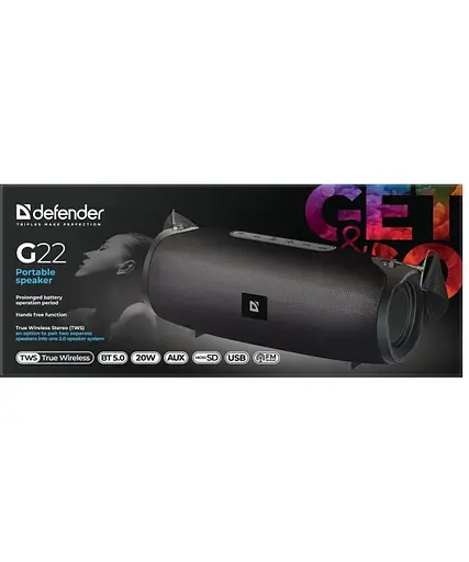 Акустична bluetooth колонка Defender (1.0) G22 20Вт TF USB AUX (Чорний) - фото 6