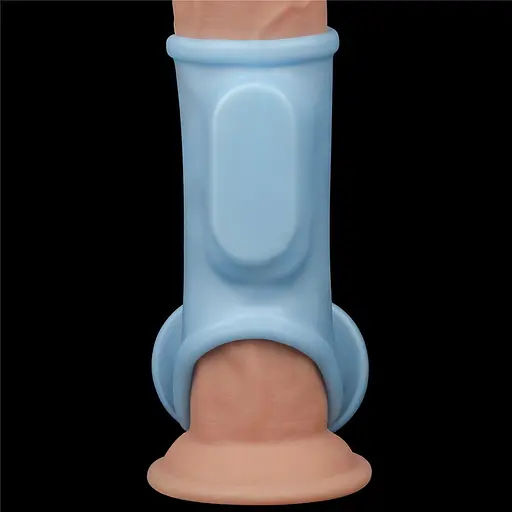 Насадка на пенис Lovetoy Knights Ring Vibrating Silk With Scrotum Sleeve голубой - фото 4