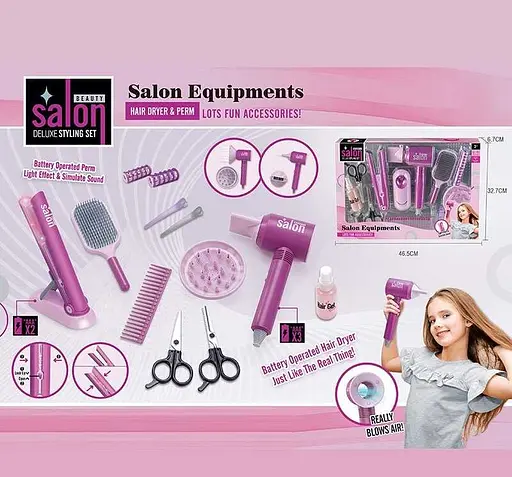 Набор парикмахера YLQ 089, звук, подсветка, заколки, расчёски, бигуди, аксессуары, в коробке (6976781400916) - фото 2