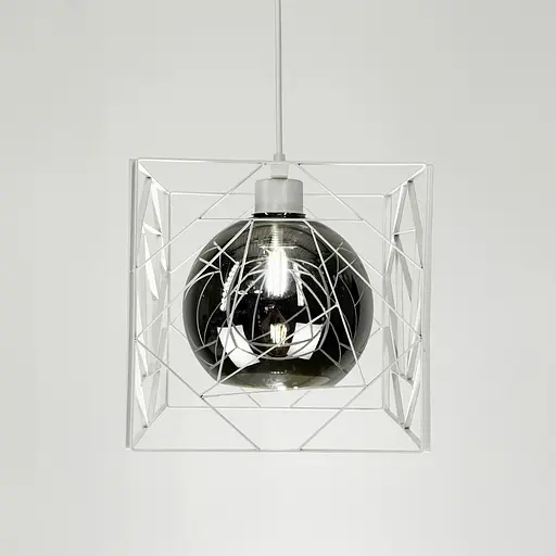 Люстра у білому корпусі з графітовим плафоном 24х24 см | Арт. 12120/1 WT+GR | Line F - фото 4