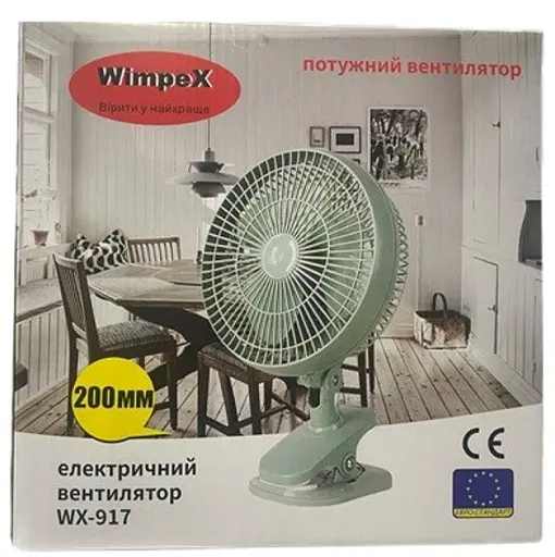 Настольный вентилятор на прищепке 200мм Wimpeх WX-917 Поворотная ветродуйка 50Вт 3 Лопасти Зеленый - фото 2