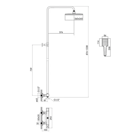 Душова система хром Imprese Centrum T-10415/1, Хром - фото 2