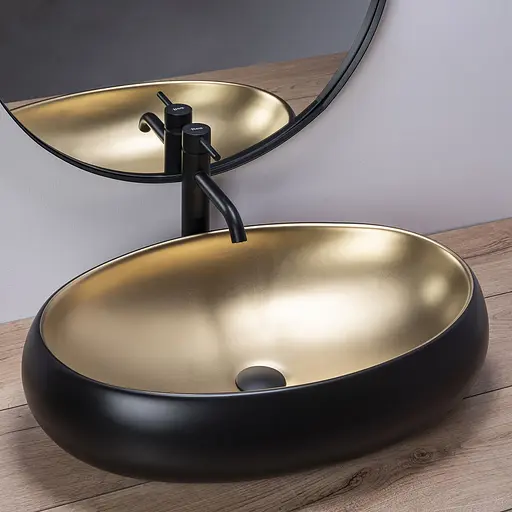 Умивальник Rea Melania black/gold накладний чорний REA-U0469, Чорний - фото 2