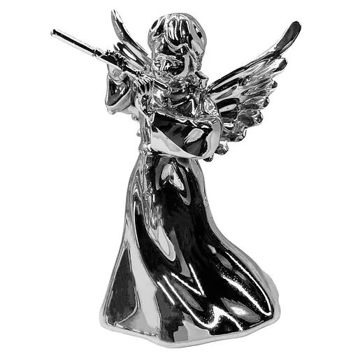 Новорічна підвіска MIS LT Янгол з сопілкою великий 6х4,5х10 см срібна гальваніка - фото 1