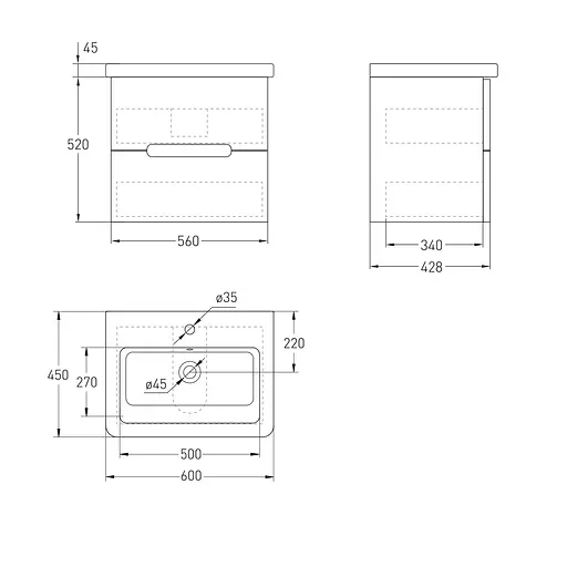 Тумба з умивальником Volle Solo 60 см Сірий 1910.306009 - фото 5