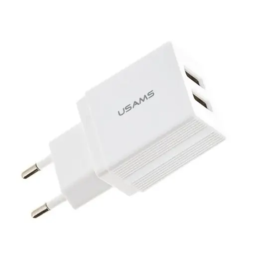 Мережевий зарядний пристрій Usams CC090 T24 2.1A Dual USB Travel Charger EU Білий - фото 1