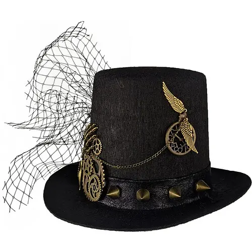 Женская шляпа цилиндр Стимпанк черная - фото 3
