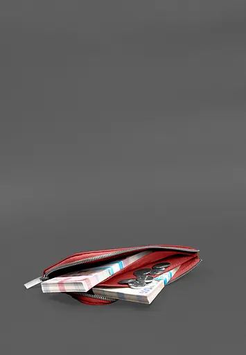 Кожаный портмоне-купюрник на молнии 14.1 красный - фото 8