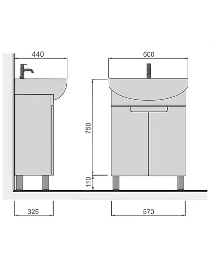 Тумба Мойдодир Tetris White 60 з умивальником Runa 60 Білий - фото 2