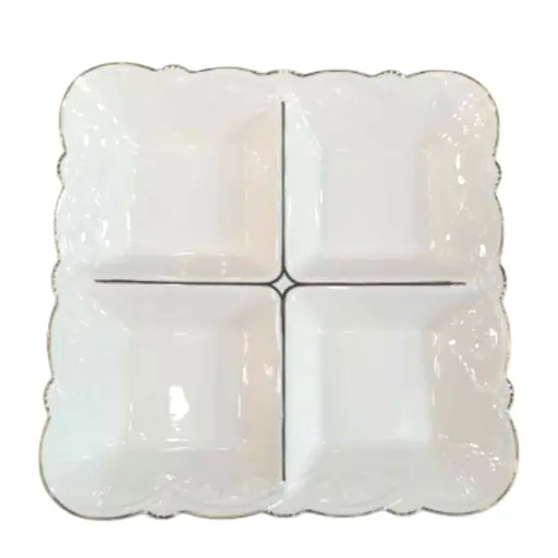 Менажница фарфоровая на 4 секции для закусок 25×25×4 см тарелка квадратная для сервировки Белый Yiwu 120-YH-HG015