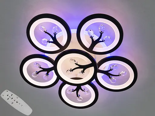 Чорна світлодіодна люстра з пультом, димером, підсвічуванням, 90 Вт - фото 1