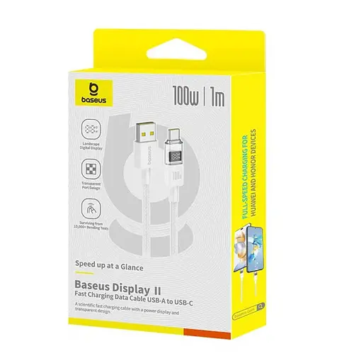 Кабель Baseus Display 2 Fast Charging Data Cable USB-A to USB-C 100W 2 м Білий - фото 2