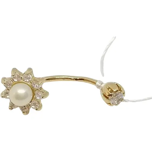 Золота сережка-пірсинг Імперія золота з перлами і фіанітами. ПС044И