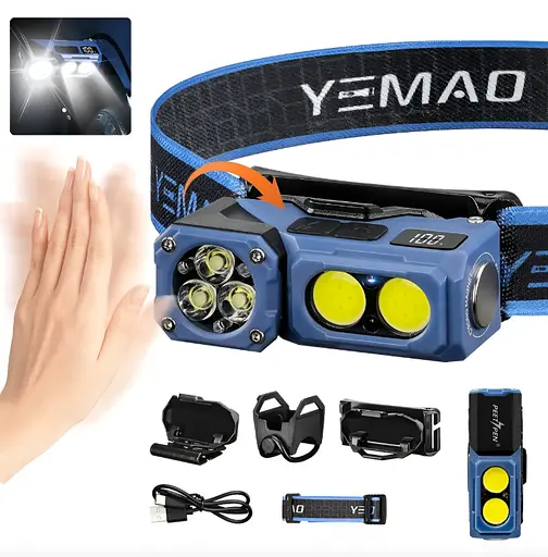 Налобный фонарь YEMAO YM‐T615 яркий легкий с USB‐C зарядкой - фото 2