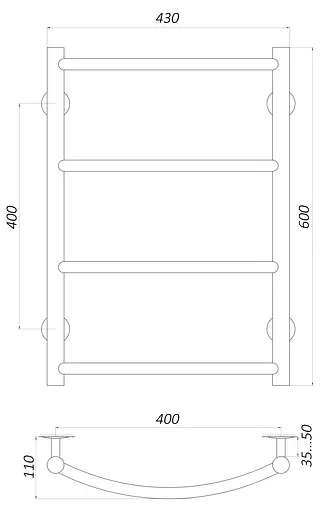 Водяной полотенцесушитель Unio LD W 600-400-4 Лесенка Дуга, Хром - фото 3