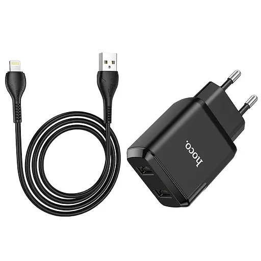 Адаптер HOCO Lightning cable Speedy dual port charger set N7 |2USB, 2.1A| (Safety Certified) - фото 1