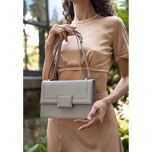 Жіноча шкіряна сумка Kelly сіра - фото 1