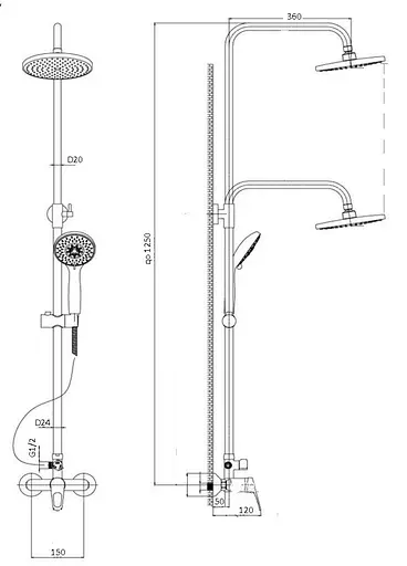 Душова система Topaz Barts TB 07702-H36, Хром - фото 2