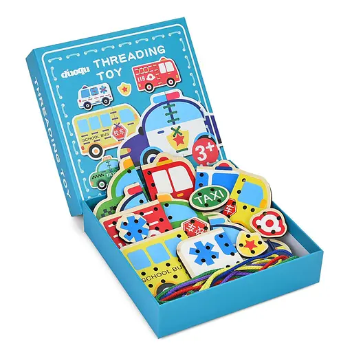 Дитяча дерев'яна іграшка-шнурівка "Транспорт" Bambi MD 1985(Turquoise) - фото 1