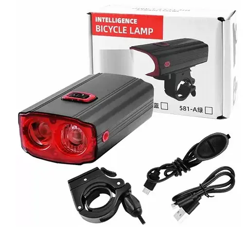 Велосипедный фонарь фара 581-A 2L2 + звонок + Power Bank + кнопка + microUSB (6 режимов звонка) - фото 4