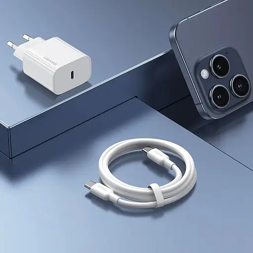МЗП Usams US-CC226 Kit-Yi Ser. 20W (1USB-C) + кабель Type-C to Type-C White - фото 4