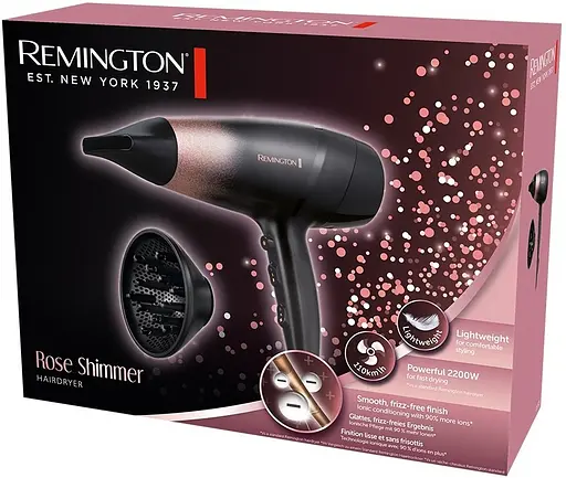 Фен Remington Rose Shimmer, 2200Вт, 3 режими, дифузор, іоніз-я, хол. обдув, чорно-рожевий - фото 5