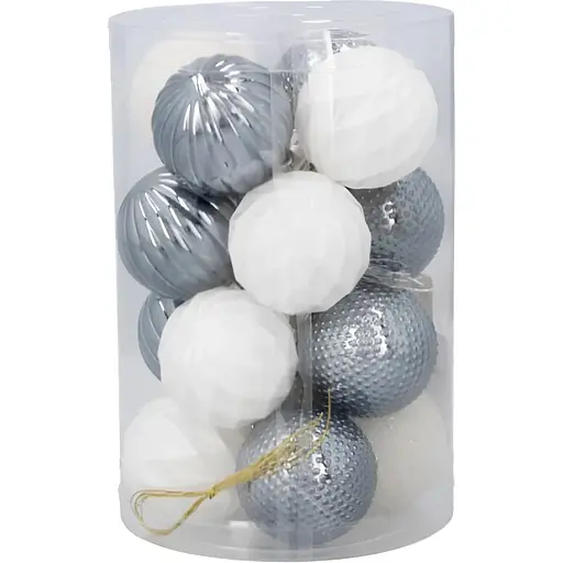 Комплект елочных шариков Chomik пластиковые 4 см серебристые и белые 16 шт. (GIF7351)