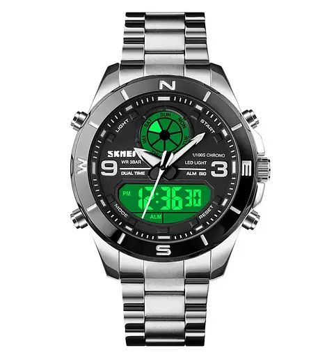 Часы мужские на стальном браслете Skmei 1839 (Серебристые с черным циферблатом) - фото 3