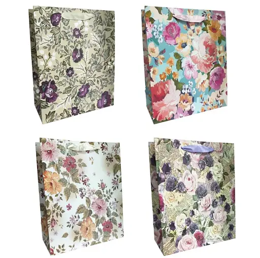 Подарунковий пакет картонний, 200 г/м², Квітковий, 21x26x10 см, 6 шт. в упаковці (В асортименті)