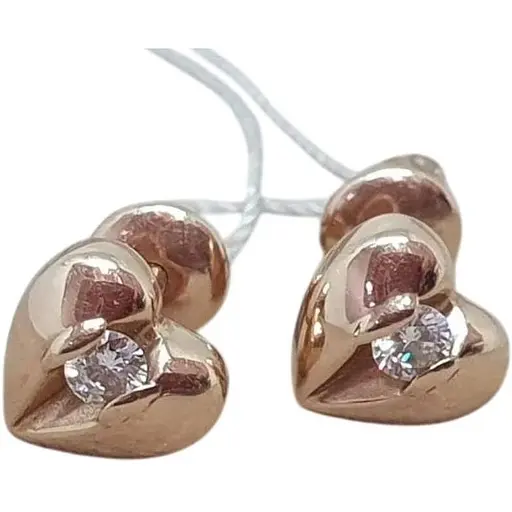 Золотые серьги-пуссеты ЮЗ "Багет" Сердечки с бриллиантами. 5031135