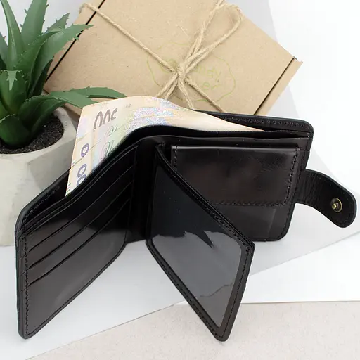 Кожаный кошелек мужской Handycover HC0041 черный с гербом Украины - фото 5