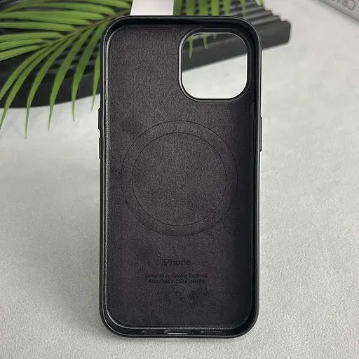 Шкіряний чохол Leather Case (AAA) with MagSafe and Animation для Apple iPhone 15 Pro (6.1) Black - фото 2