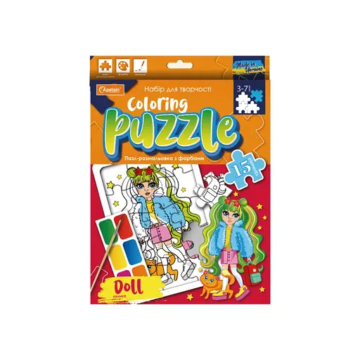 Детский пазл-раскраска с красками "Кукла" Апельсин НТ-11-04 - фото 1