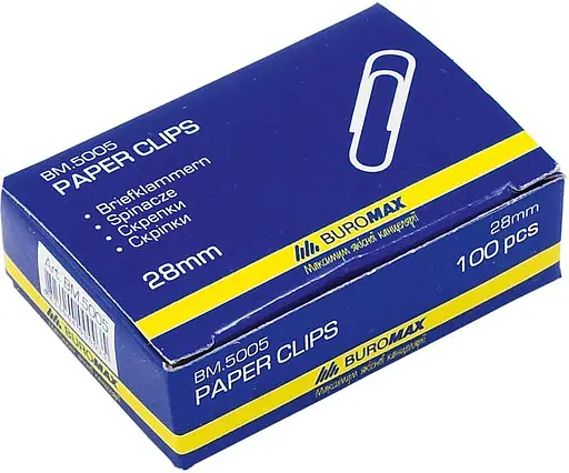 Скріпки нікельовані BM.5005, 28 мм, 100 шт., 10 упаковок