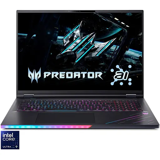 Ноутбук Ігровий Acer Predator Helios 18 AI PH18-73-92T4 з процесором Intel Core Ultra 9 275HX pana la 5.4GHz, 18", WQUXGA, 120Hz, IPS, 96GB DDR5 RAM, 4TB SSD, NVIDIA® Windows 11 Pro, Abyssal чорний
