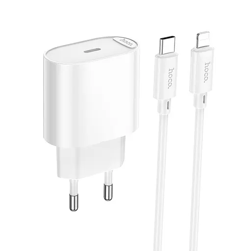 Сетевое зарядное устройство с кабелем Hoco C109A(PD20W) Fighter single port PD20W charger set(C to iP) белый - фото 1